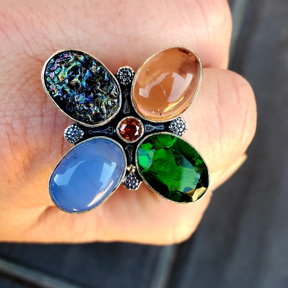 New Huge Multi Gemstone 925 Silver Statement Ring. - Picture 2 of 13